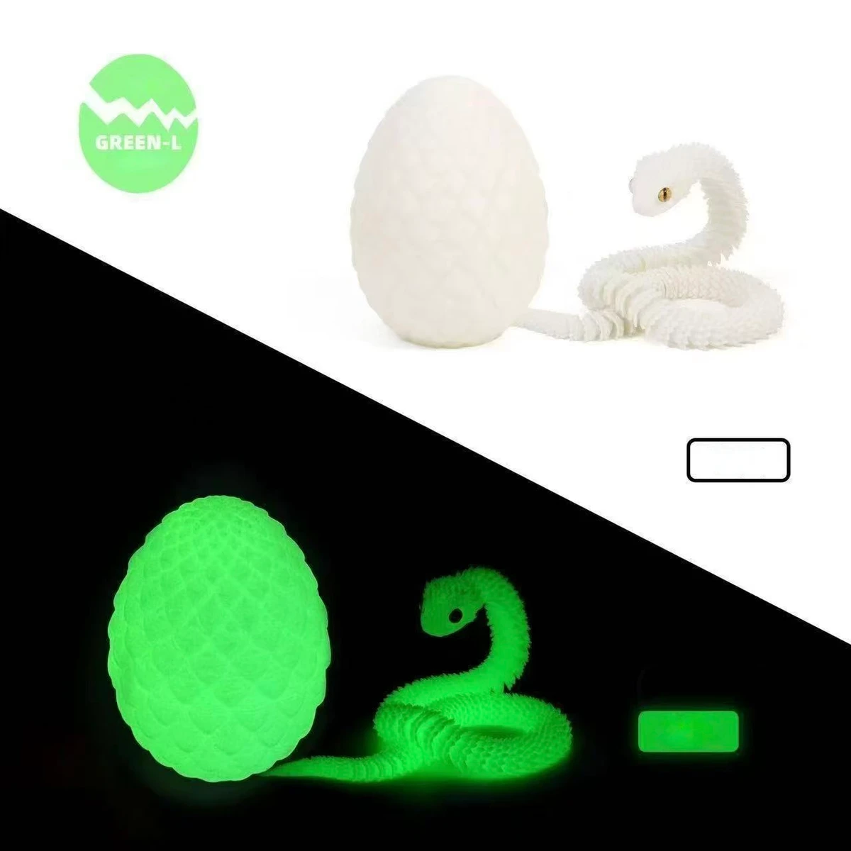 Night Green snake with an egg-shaped object in the supplied reference.